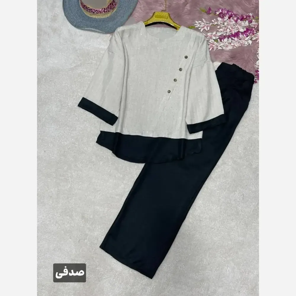 ست شومیز و شلوار زنانه مدل گلسا جنس شانتون نگیندار و ویسکوز سایز 38 تا 46