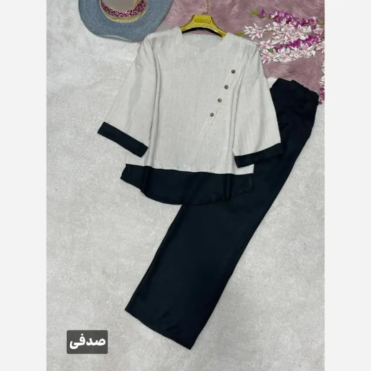 ست شومیز و شلوار زنانه مدل گلسا جنس شانتون نگیندار و ویسکوز سایز 38 تا 46