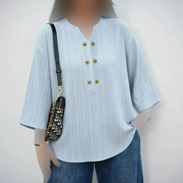 شومیز زنانه جلو دکمه جنس ایوا درجه یک فری سایز