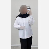 شومیز سفید ساده زنانه جنس تترون خنک فری سایز 36 تا 48