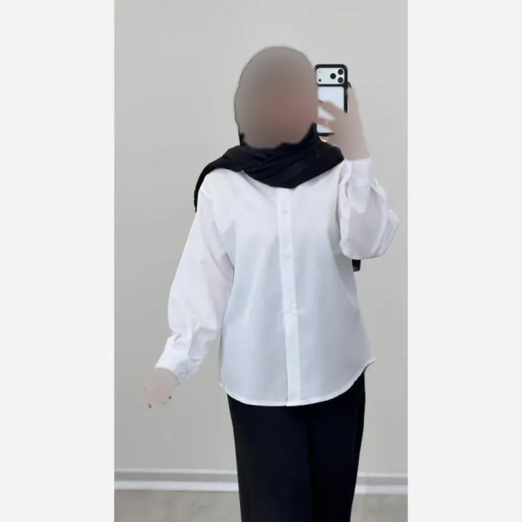 شومیز سفید ساده زنانه جنس تترون خنک فری سایز 36 تا 48