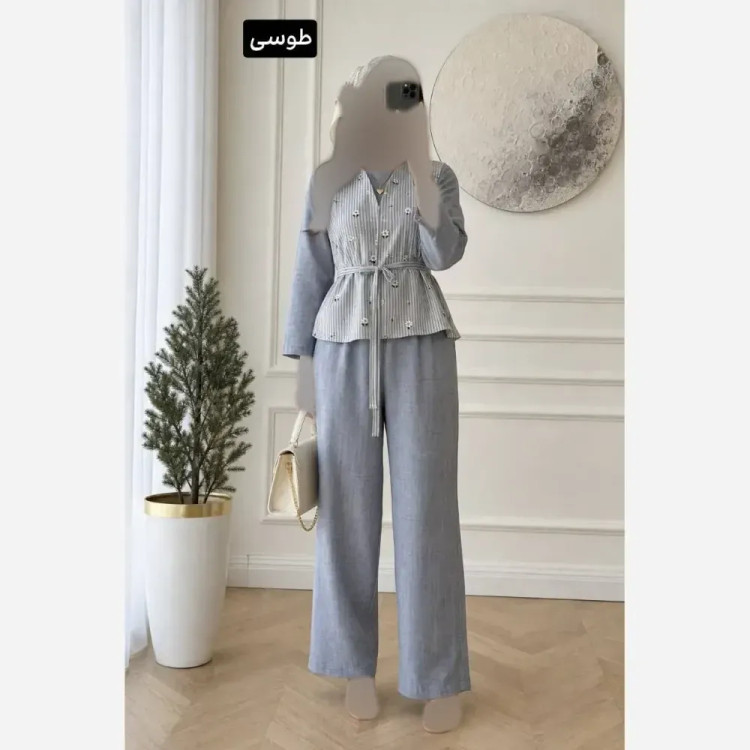 ست سه تیکه زنانه مدل مهربانو جنس وست گلگچی و شومیز صوفیا فری سایز تا 46