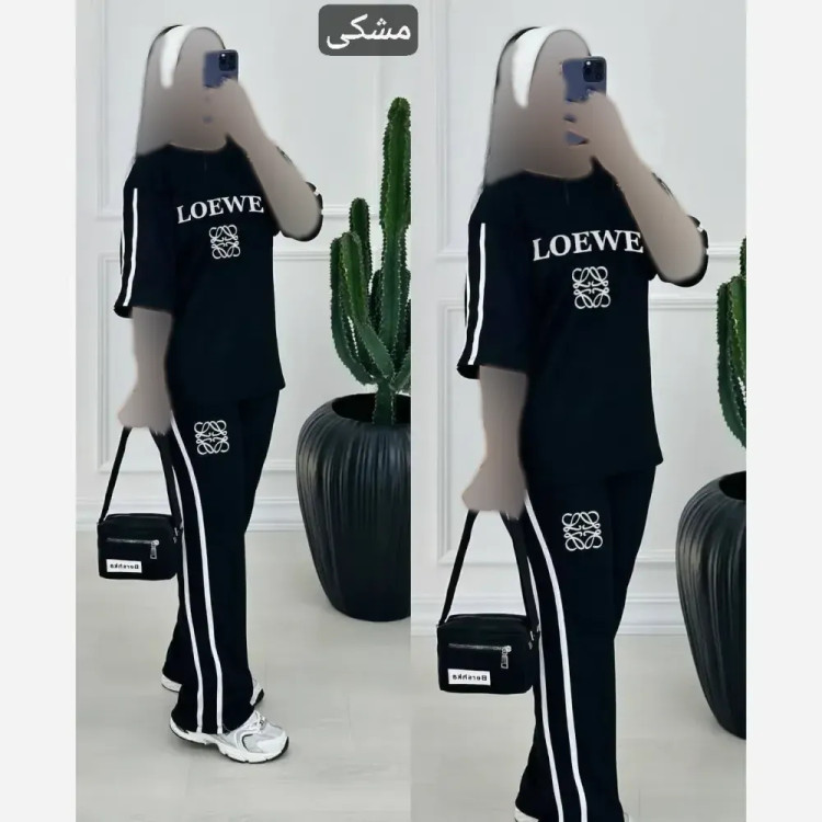 ست تیشرت و شلوار زنانه طرح loewe جنس ویسکوز پنبه فری سایز 36 تا 46