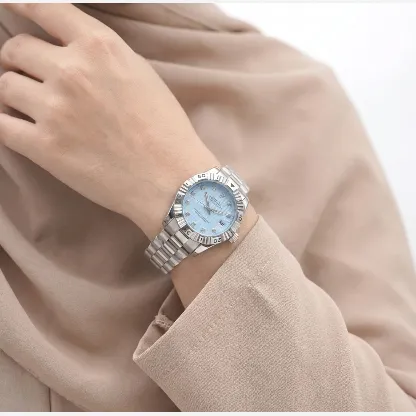 ساعت رولکس دیت جاست استیل صفحه آبی زنانه با تقویم و شیشه مینرال