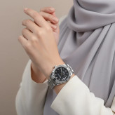 ساعت مچی زنانه رولکس دیت جاست استیل صفحه مشکی با تقویم ذرهبینی و موتور SL68