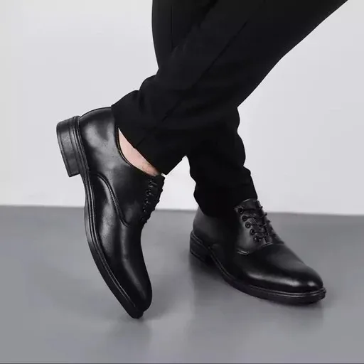 ست کفش مردانه مدل رویال و کمربند چرم صنعتی مشکی