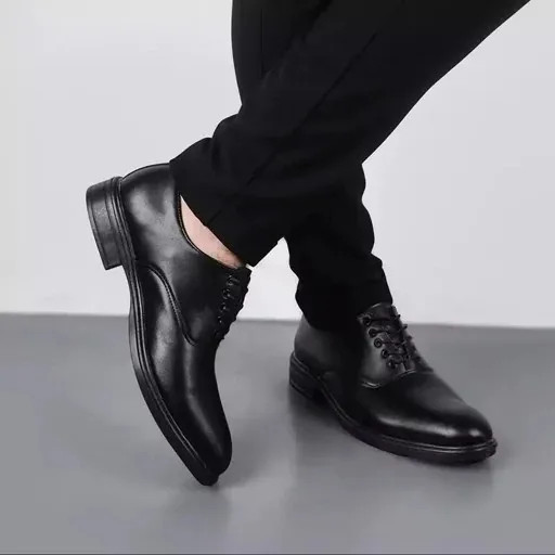 ست کفش مردانه مدل رویال و کمربند چرم صنعتی مشکی