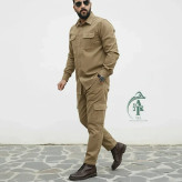 ست پیراهن و شلوار کتان مردانه مدل یاشیل رنگ خاکی