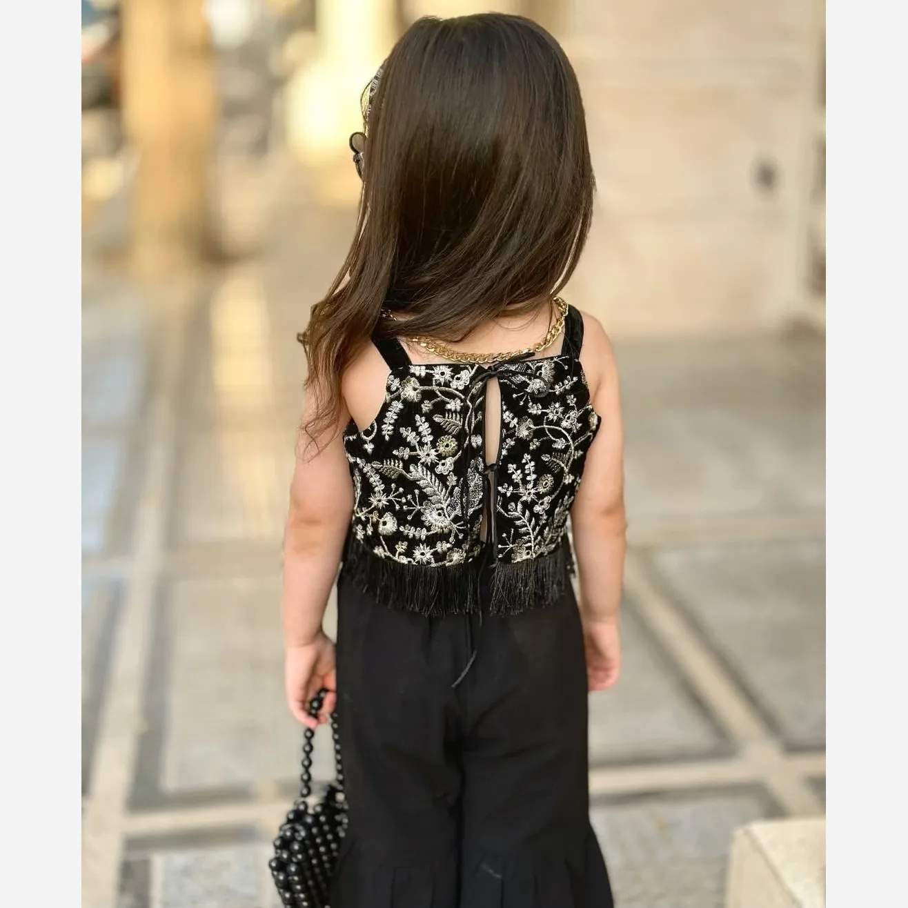ست تاپ و شلوار دخترانه مجلسی جنس لنین خنک مناسب 2 تا 8 سال
