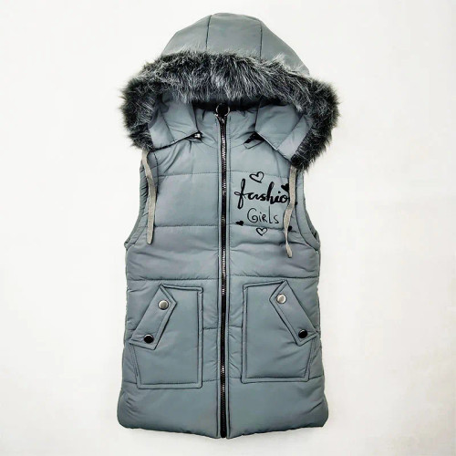 پافر دخترانه کلاهدار شمعی طرحدار رنگ طوسی مناسب پاییز و زمستان
