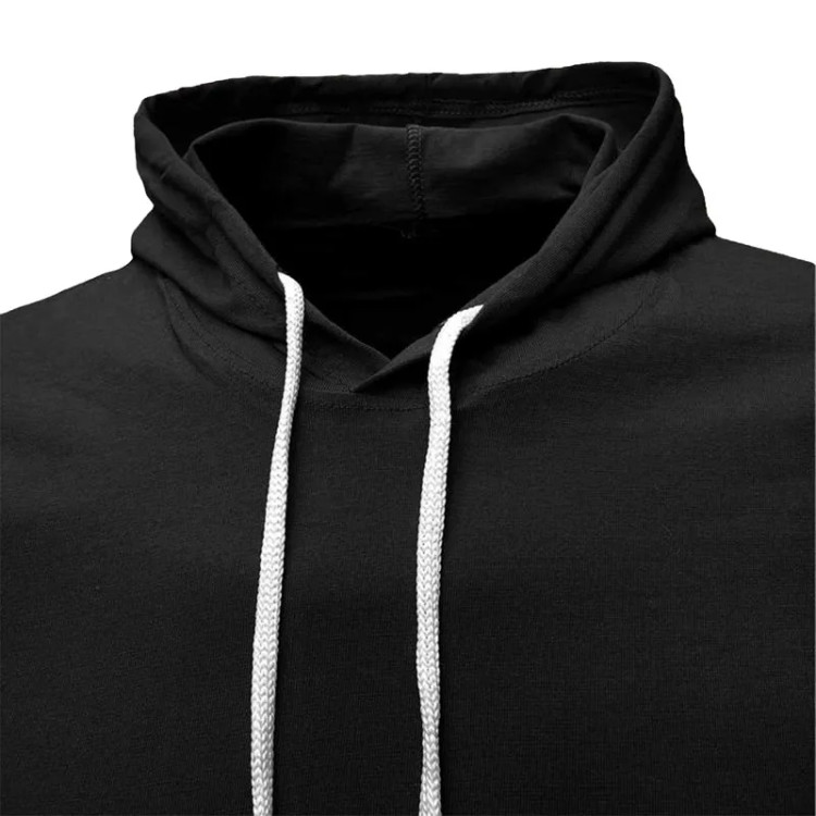 تی شرت کلاه دار مردانه نخی آستین کوتاه طرح ساده مشکی