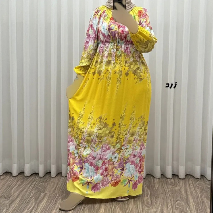 پیراهن ساحلی نخی زنانه طرح گلدار فری سایز مناسب تا 48