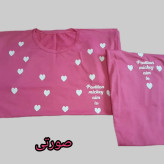 ست تیشرت و شلوار زنانه طرح قلبی جنس نخ ویسکوز مناسب سایز 38 تا 48