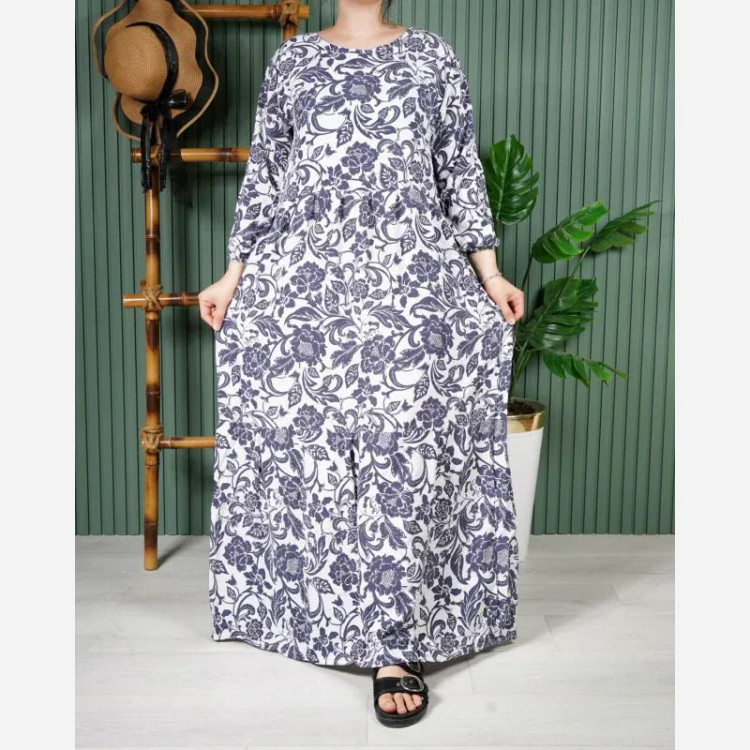 پیراهن نخی زنانه طرح دار سبک و خنک فری سایز گل آیدا
