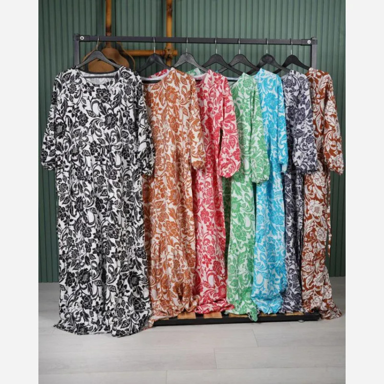 پیراهن نخی زنانه طرح دار سبک و خنک فری سایز گل آیدا