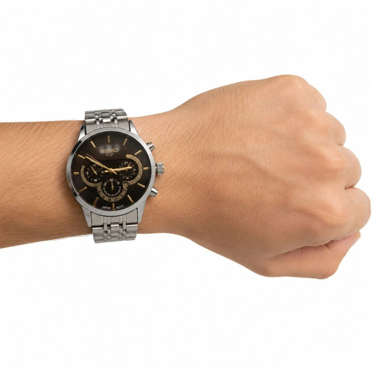 ساعت مردانه سیکو استیل صفحه مشکی طرح سه موتور موتور ژاپن تقویمدار