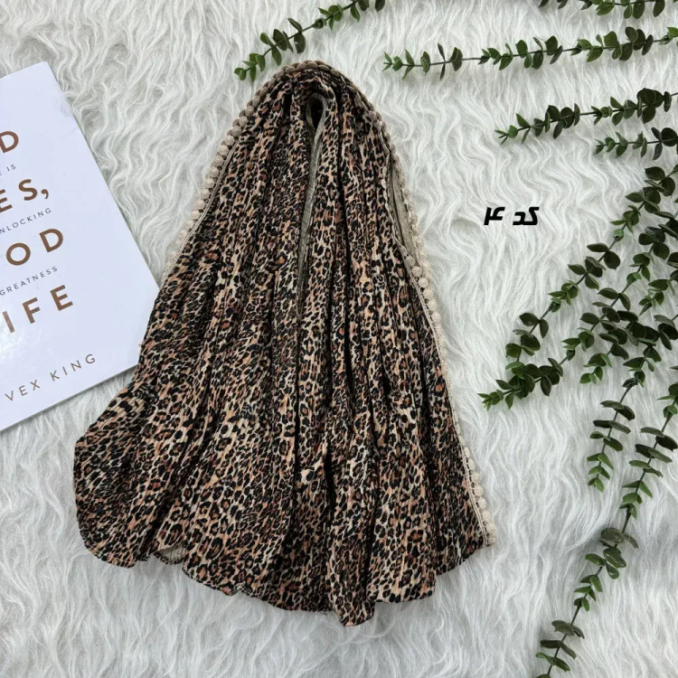 شال نخی طرح پلنگی دور عدسی قواره 50 در 165 سانتیمتر