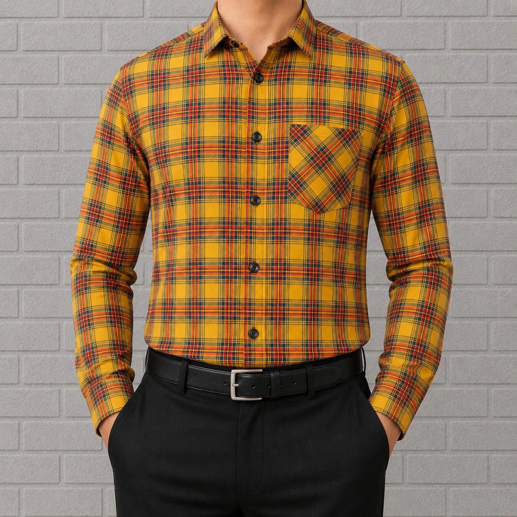 پیراهن آستین بلند مردانه چهارخانه بنگال کشی سایز لارج تا دو ایکس لارج