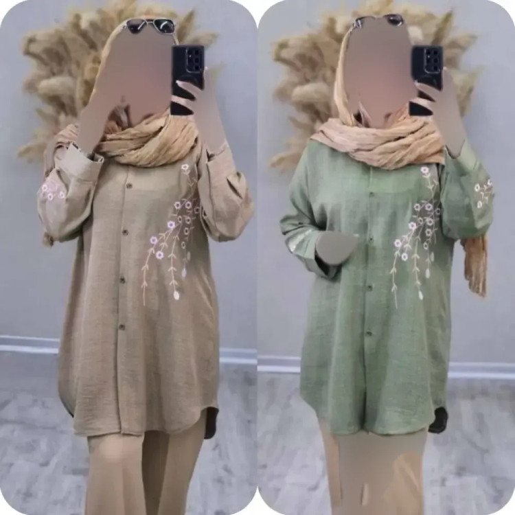 شومیز مانتویی آرتینا جنس شانتون گلدوزی شده