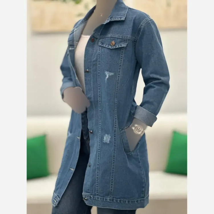 کت جین بلند زنانه ضخیم سنگشور شده در رنگبندی و سایزبندی متنوع