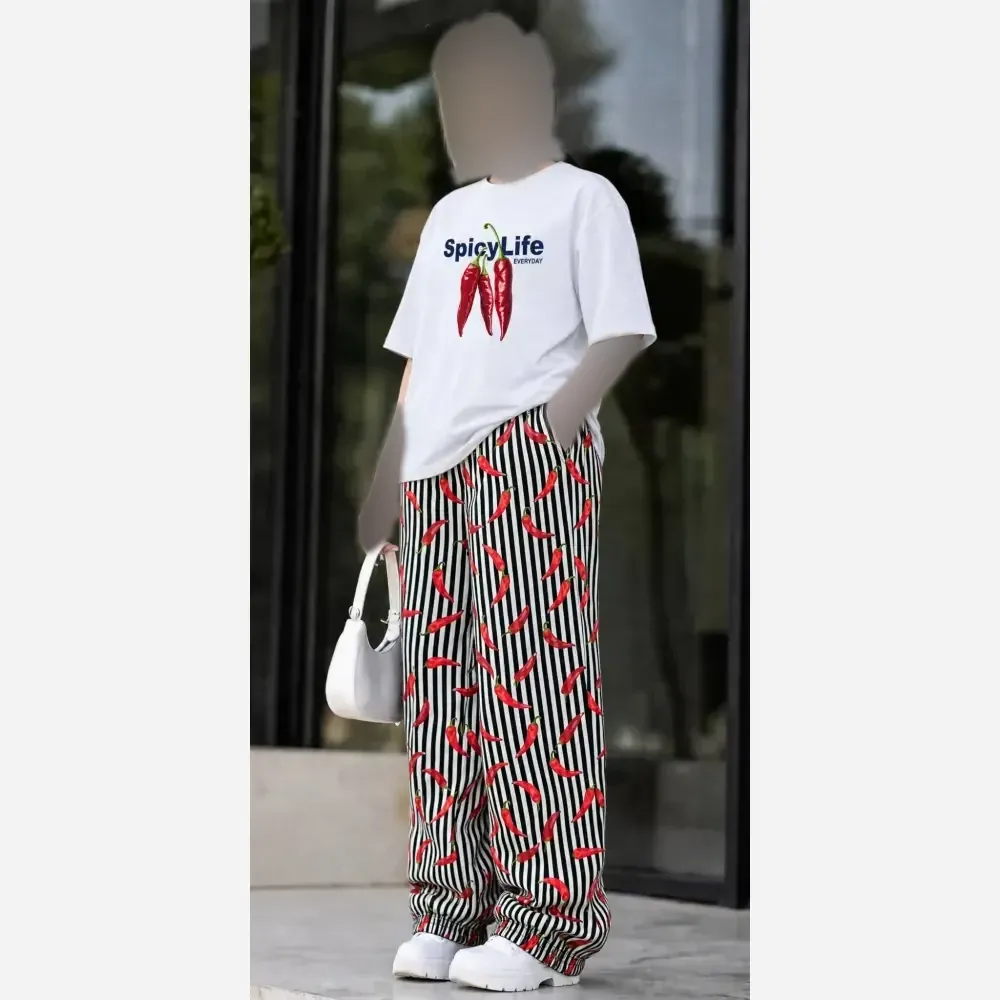 ست تیشرت نخ پنبه و شلوار بوگاتی مدل pepper رنگ مشکی و سفید