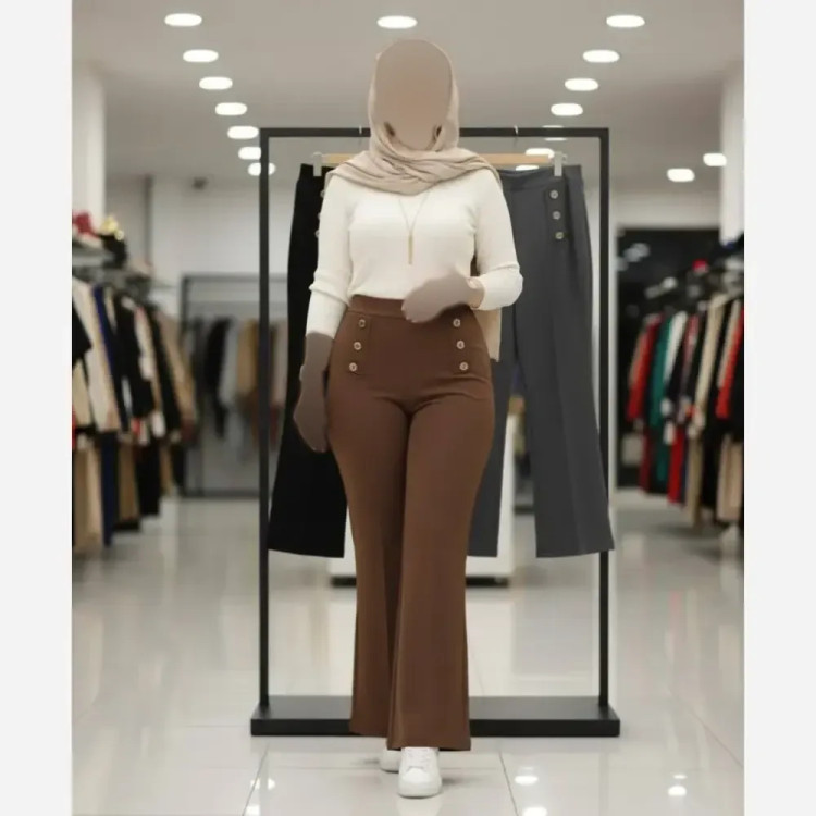 شلوار دمپا گشاد کمر دکمه ای جنس مازراتی اعلا