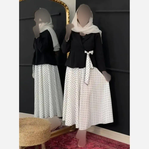 کت و دامن مجلسی ژابیز جنس مازراتی و بوگاتی رنگ مشکی و سفید سایز فری 38 تا 44