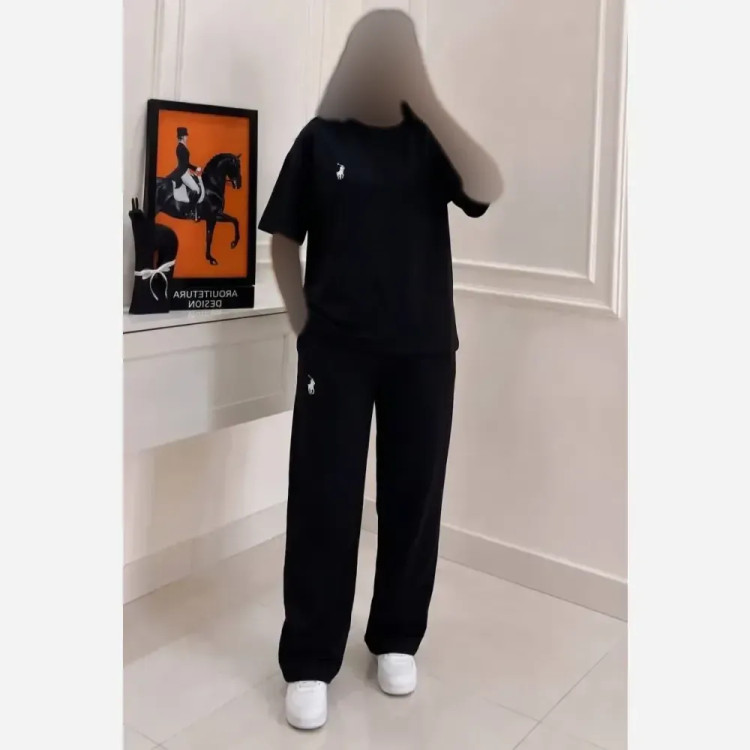 ست تیشرت و شلوار زنانه پنبه گلکسی رنگ مشکی سایز فری 38 تا 46