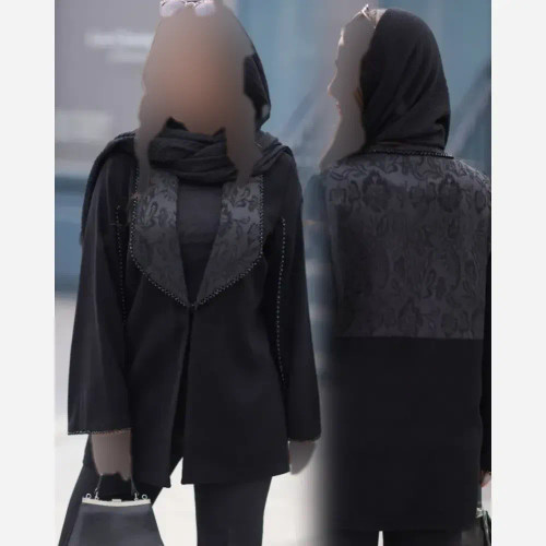 کت مدل پرستو کرپ لمه و ابریشم ژاکارد مشکی سایز 40 تا 48