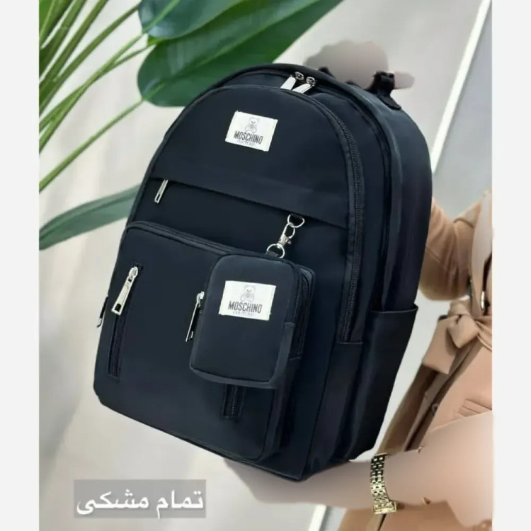 کوله پشتی سه زیپ دیبا ضد آب مشکی و مشکی کرم کیفیت عالی