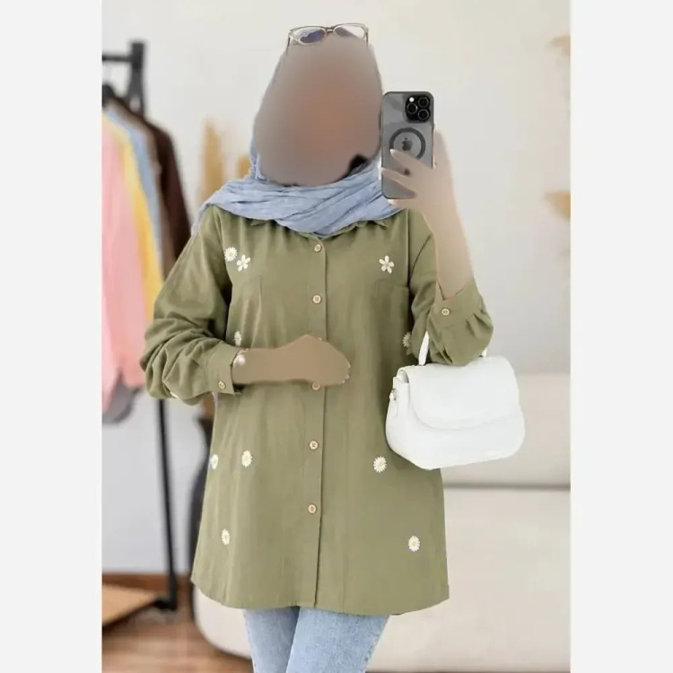 شومیز زنانه کتان لنین درجه یک مدل آسایش رنگ بندی نسکافه ای آبی سبز ارتشی فری سایز