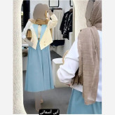 ست کت دامن زنانه لنین نچرال مدل المیرا رنگ مشکی و کرم نسکافه و آبی سایز فری سایز