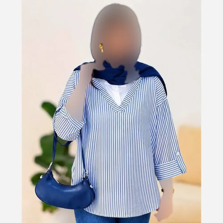 تونیک مانتویی نیکیتا آبی تترون نخ اعلا فری سایز 36 تا 50 قد 77