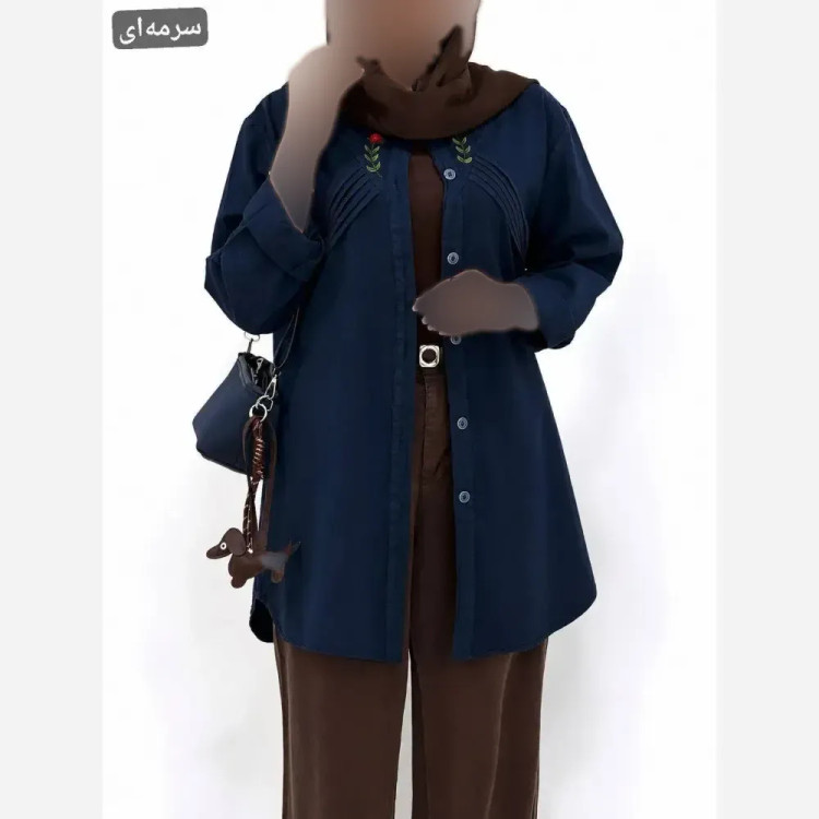 مانتو الیاف لینن گلدوزی شده مدل شیلا فری سایز