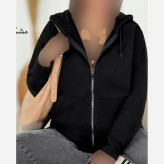 سوییشرت جلوزیپ ساده مشکی دورس توکرکی فری سایز زنانه