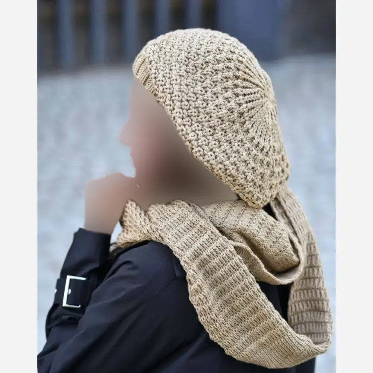 ست شال و کلاه بافت زنانه آرکان رنگ مشکی طوسی نسکافه ای کالباسی زرشکی شیری