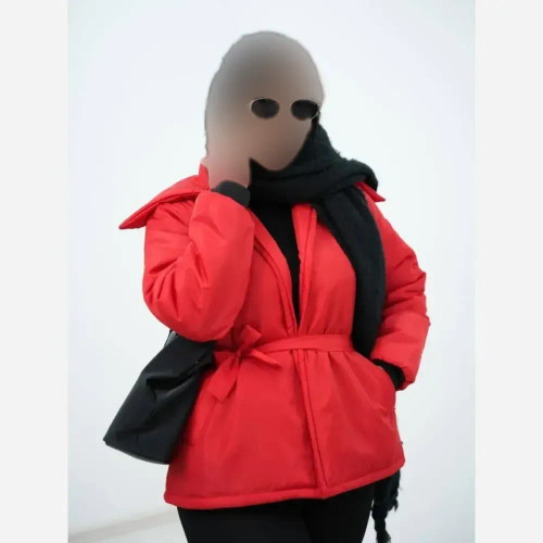 کاپشن زنانه مموری درجه یک رنگ گوجه ای سایز فری 38 تا 46 پشم شیشه 200 گرم