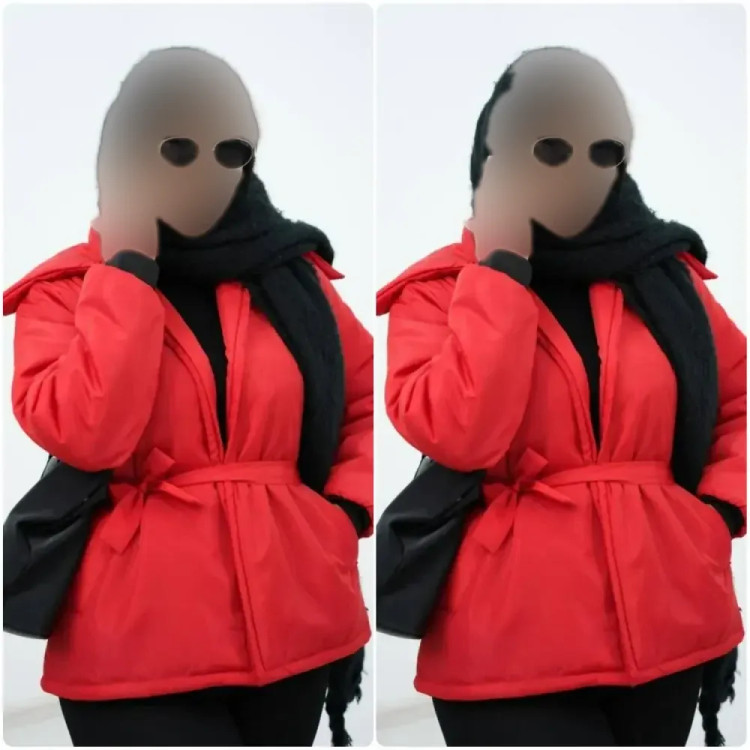 کاپشن زنانه مموری درجه یک رنگ گوجه ای سایز فری 38 تا 46 پشم شیشه 200 گرم