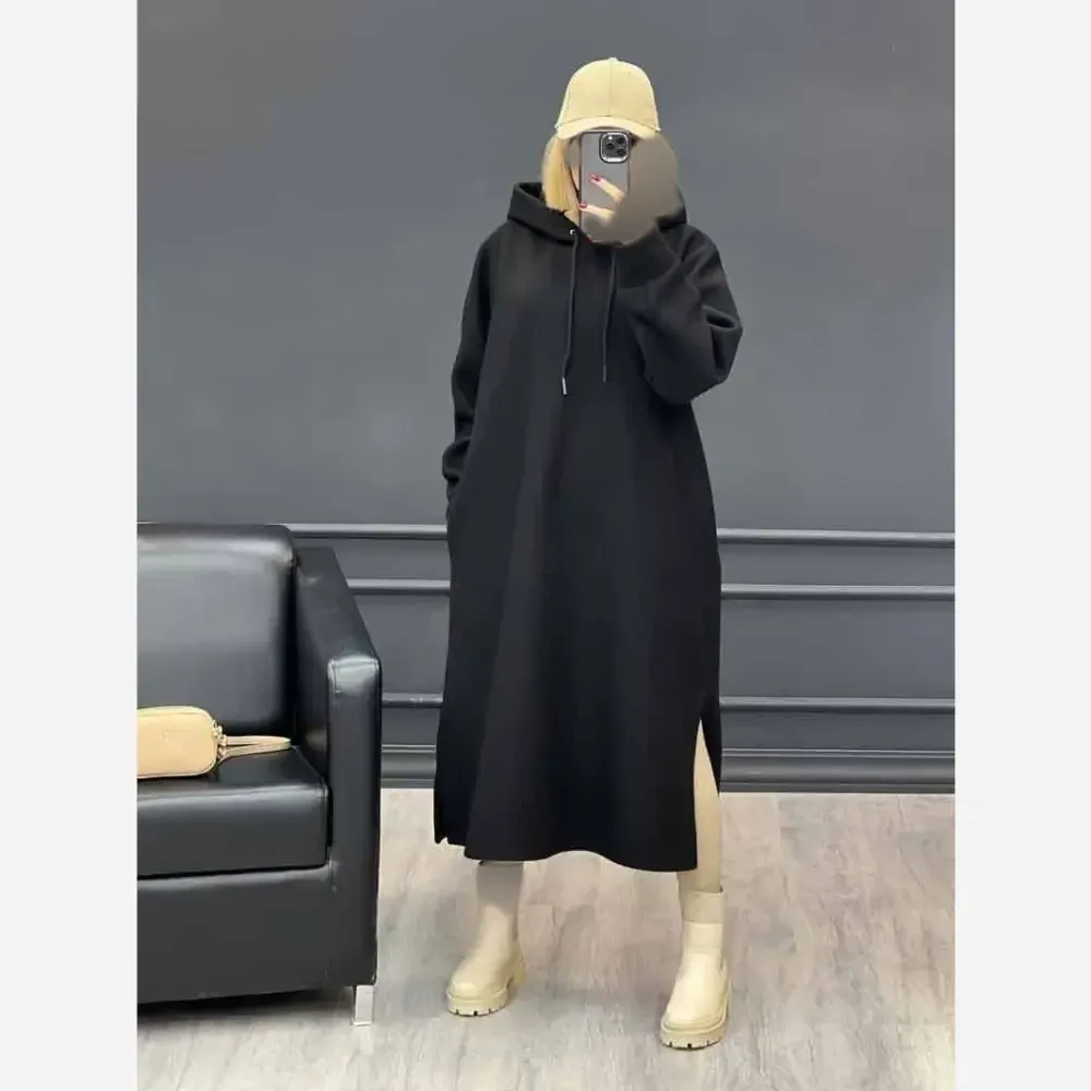 هودی دورس تو کرکی ضخیم کلاهدار مدل لندو رنگ مشکی فری سایز