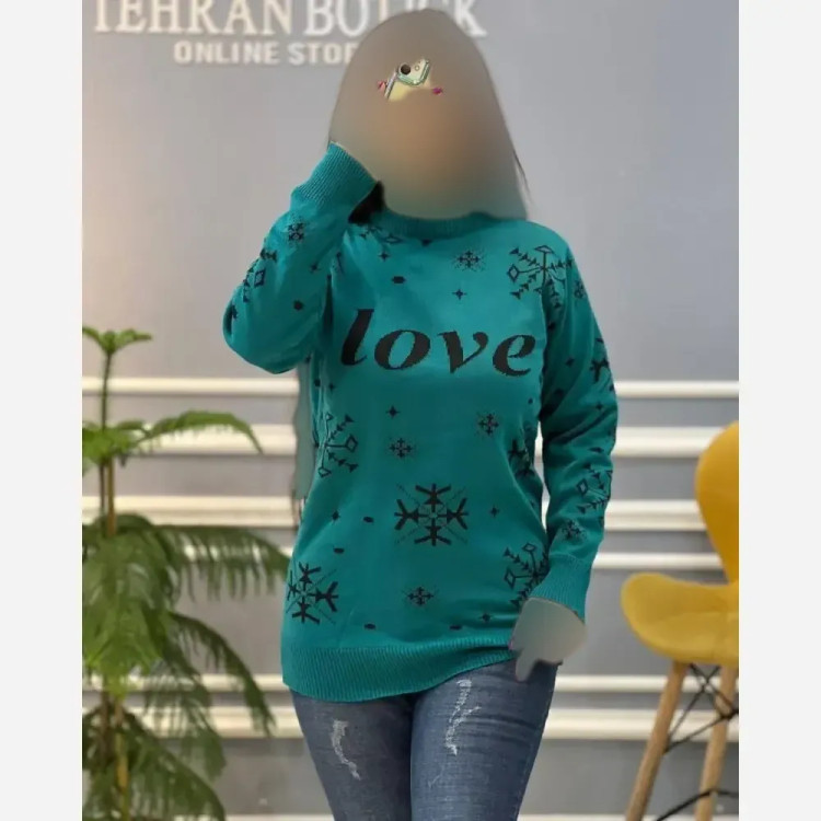 بلوز بافت زنانه مدل Love جنس بافت گرم بالا فشرده فری سایز