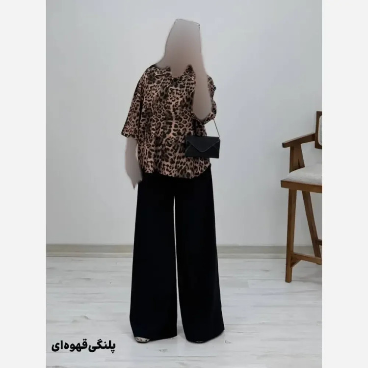 شومیز شلوار طرح دار زنانه جنس کرپ بوگاتی سایز فری 38 تا 46
