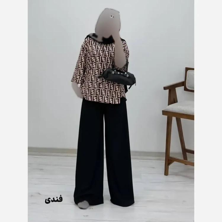شومیز شلوار طرح دار زنانه جنس کرپ بوگاتی سایز فری 38 تا 46