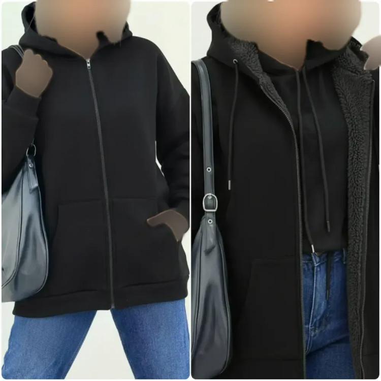 سویشرت جلو زیپ ساده دورس توکرکی مشکی سایز فری 38 تا 46