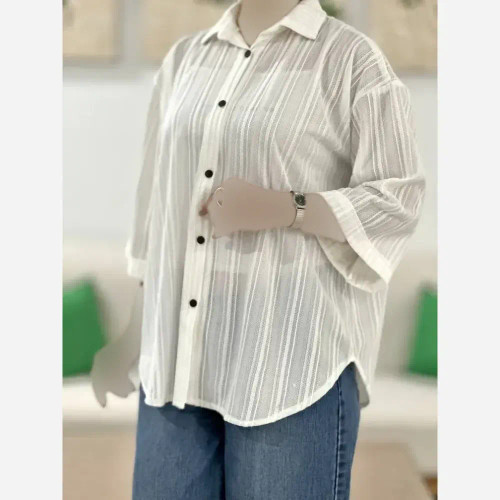 شومیز میله ای مراکشی سفید فری سایز زنانه