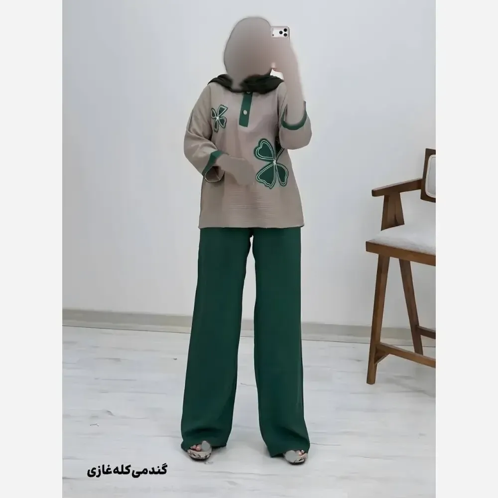 ست شومیز کنفی و شلوار شانتون هیلدا فری سایز 38 تا 46