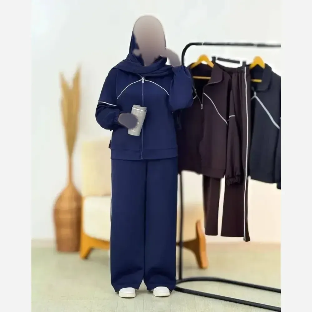 ست سویشرت و شلوار مستانه جنس مازراتی درجه یک رنگ مشکی سورمه ای شکلاتی سایز فری 36 تا 46