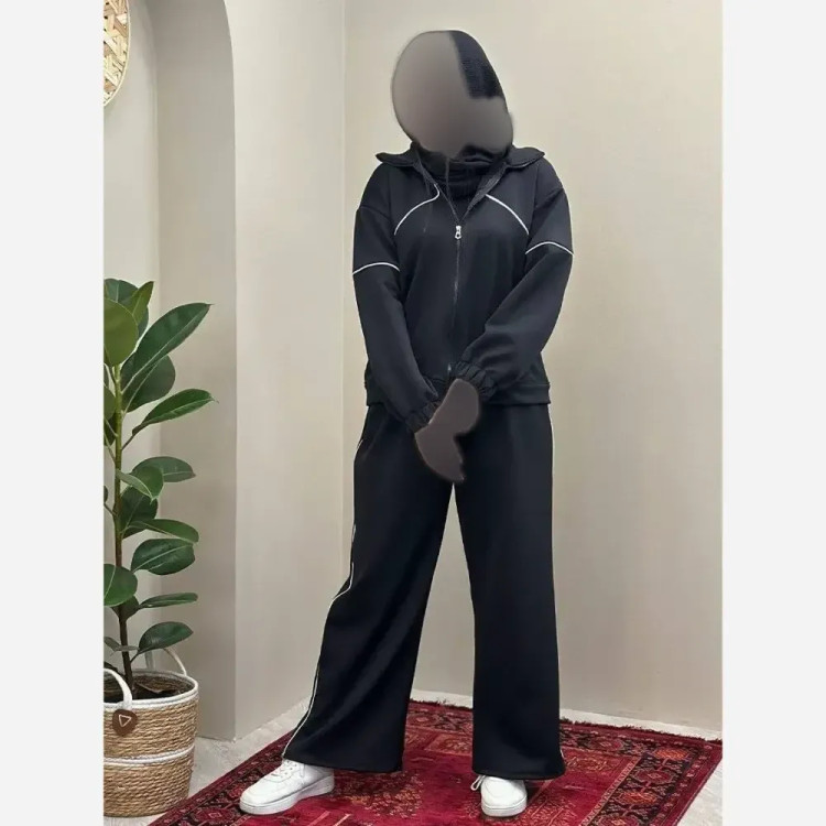 ست سویشرت و شلوار مستانه جنس مازراتی درجه یک رنگ مشکی سورمه ای شکلاتی سایز فری 36 تا 46