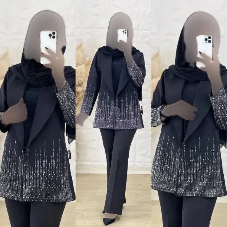کت نگین آبشاری مشکی جنس مازراتی فری سایز