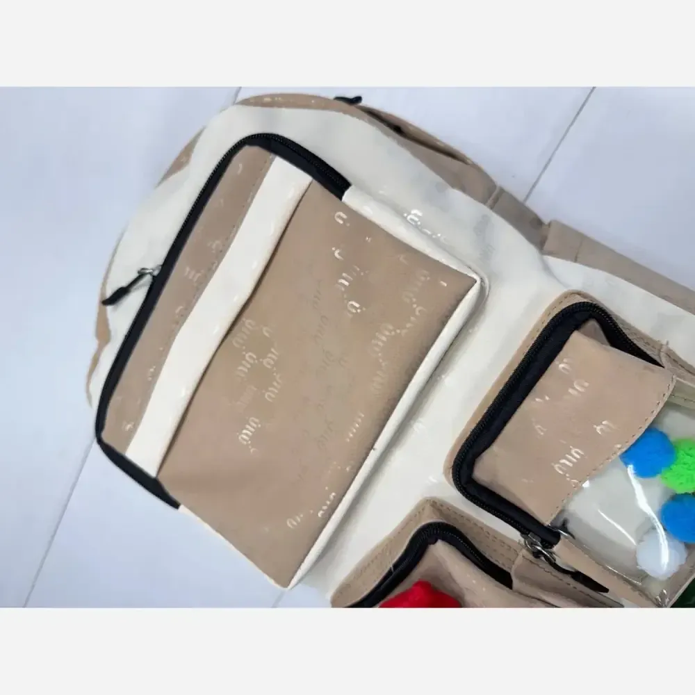 کوله پشتی روشا جنس نانسی رنگ مشکی و کرم نسکافه ای اندازه 35 در 40 سانت