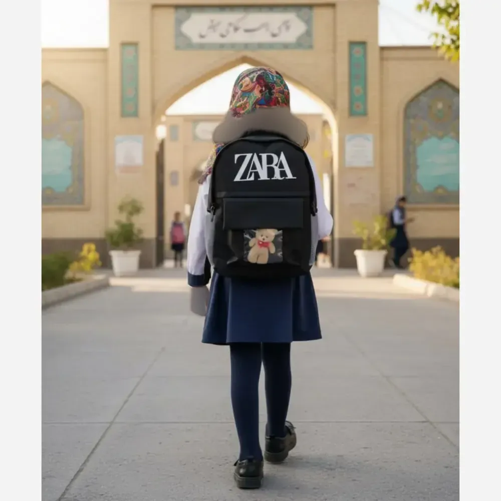 کوله پشتی عروسکی زنانه چرمی مدل زارا رنگ مشکی و زرشکی و سبز